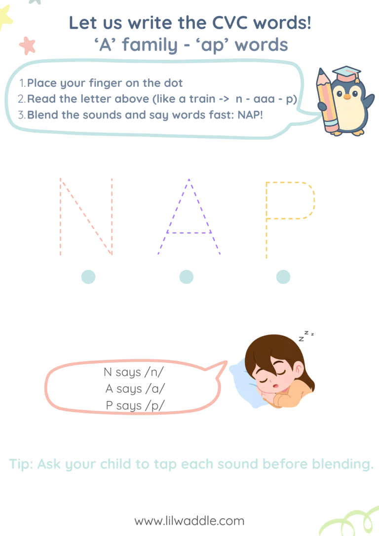 CVC worksheet - A family - ap words - NAP