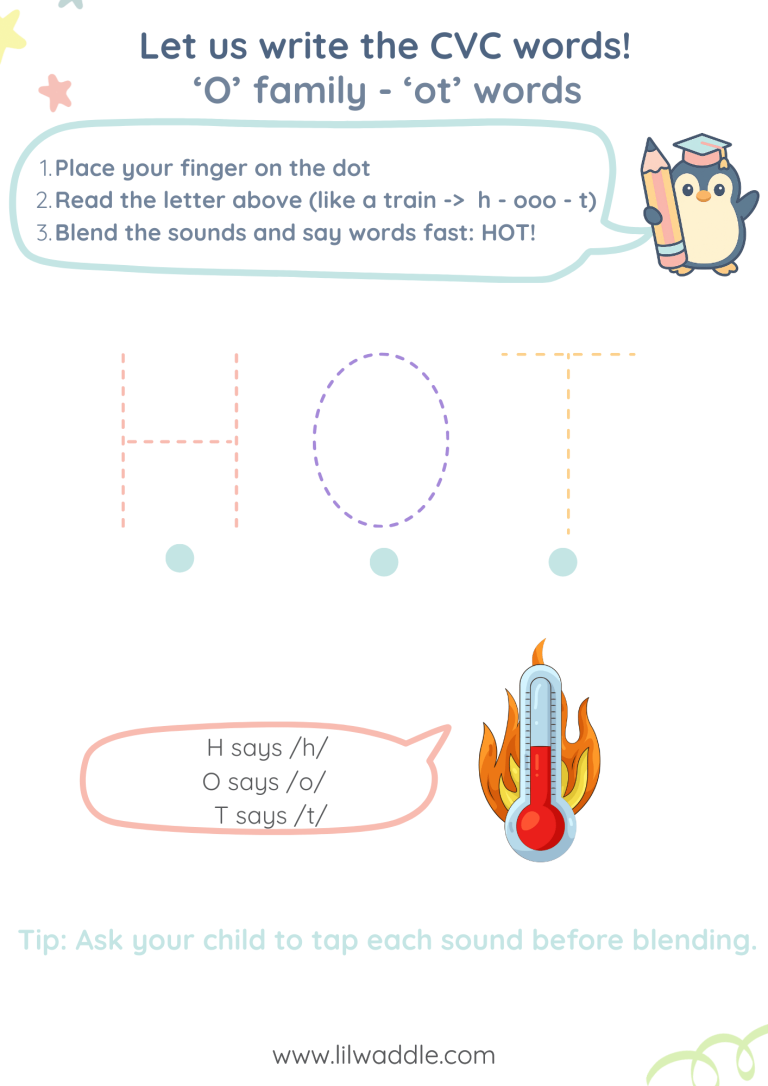 CVC worksheet - O family - ot words - HOT