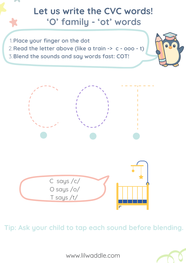 CVC worksheet - O family - ot words - COT