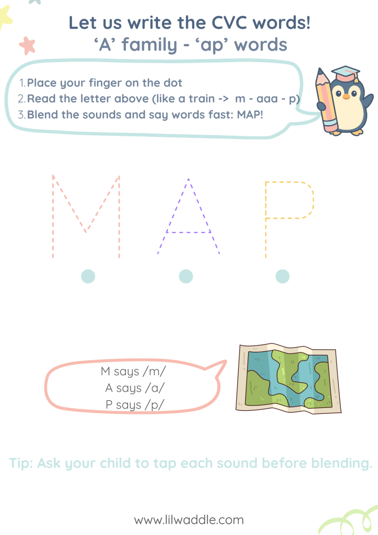 CVC worksheet - A family - ap words - MAP