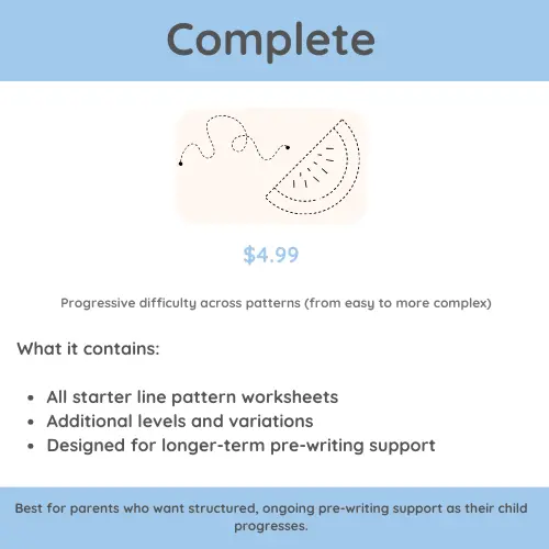 Complete pre-writing tracing line patterns worksheets for preschoolers with extended practice and variations