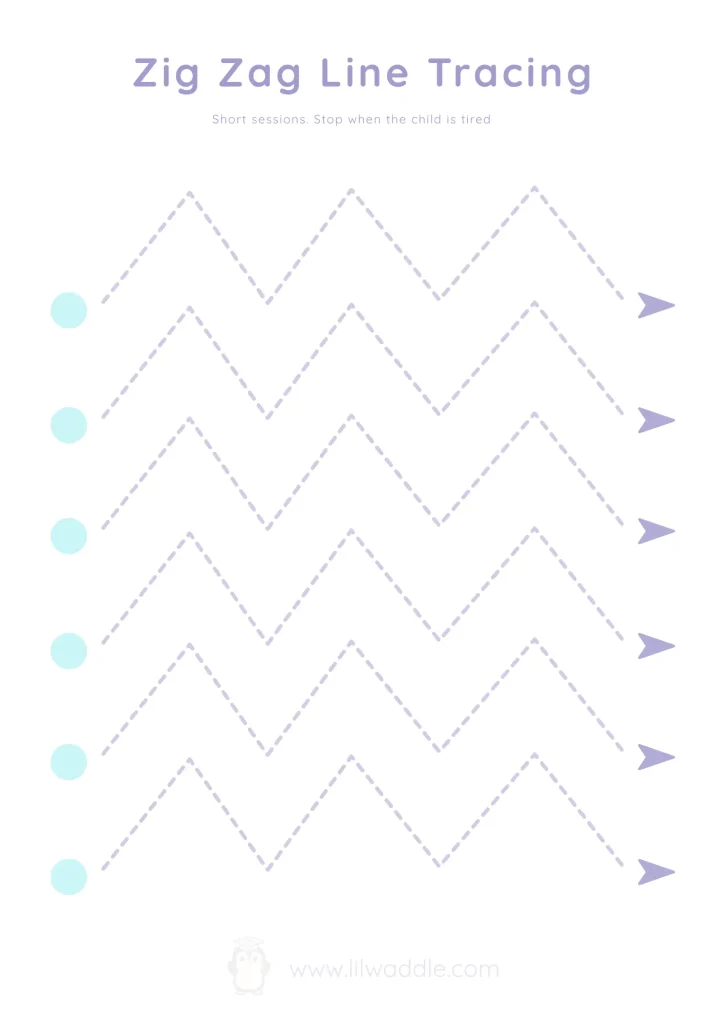 Zig zag line tracing worksheet for preschoolers